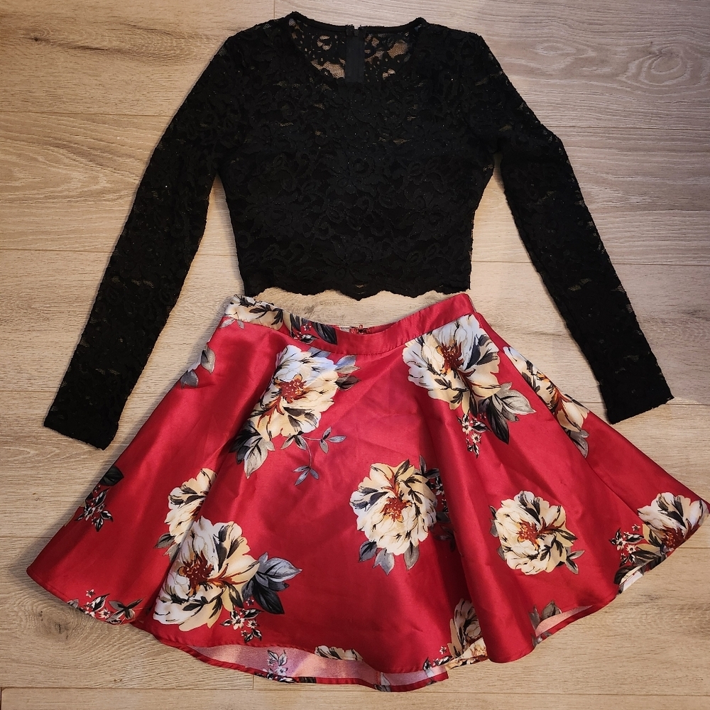 City Studio Size 3 Dress - Black - Semi‎ Formal -Red Floral - Lace - Dance